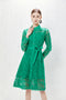 Runway Fashion Exquisite Hollow Out Crochet Lace, Stand Collar, Belted Party, Cocktail, Festive Midi Dress (Green)